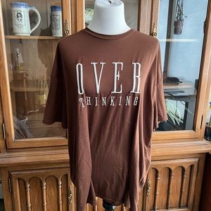 overthinking oversized brown embroidered tee